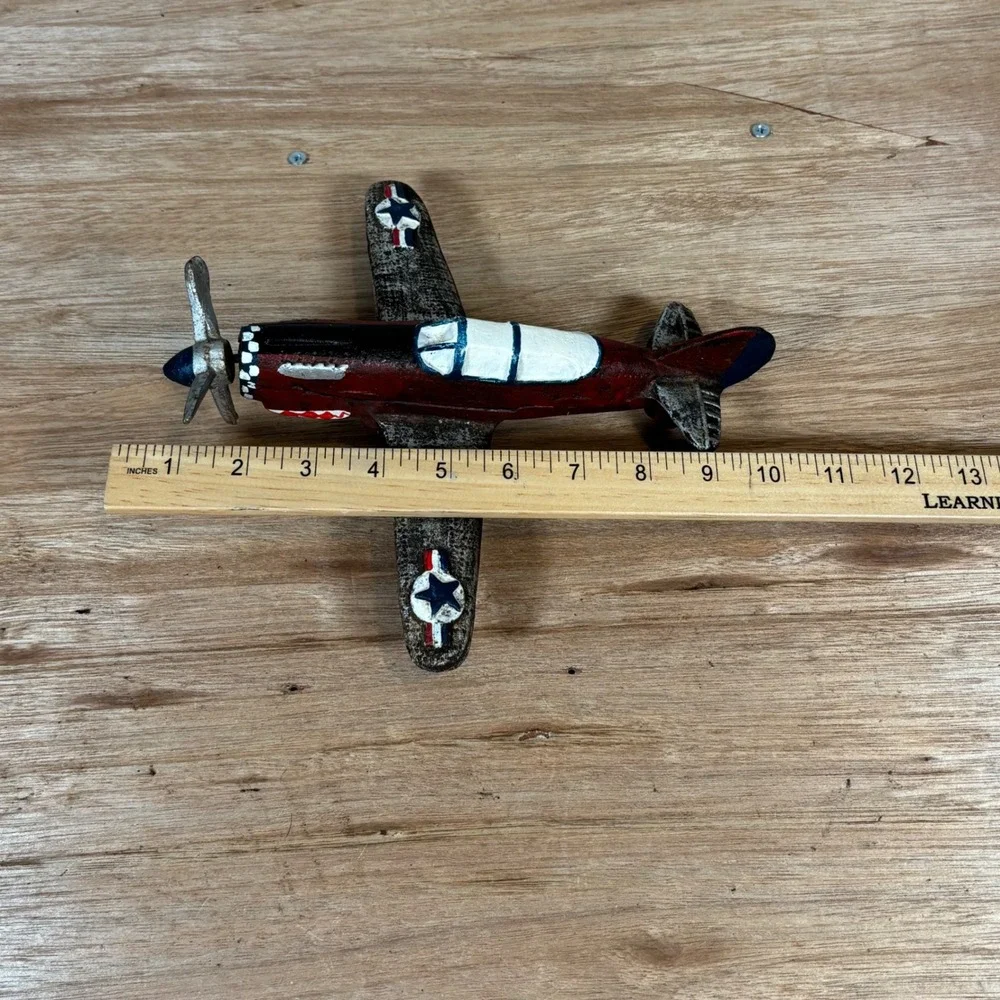 Vintage Cast Iron P-41 Fighter Plane Model WWII Style Shark Mouth Metal Aircraft
